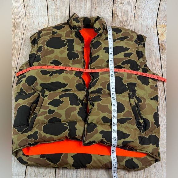 Vintage Browning Hunting Puffer Goose Down Camo Orange Reversible Vest XL - Picture 2 of 8